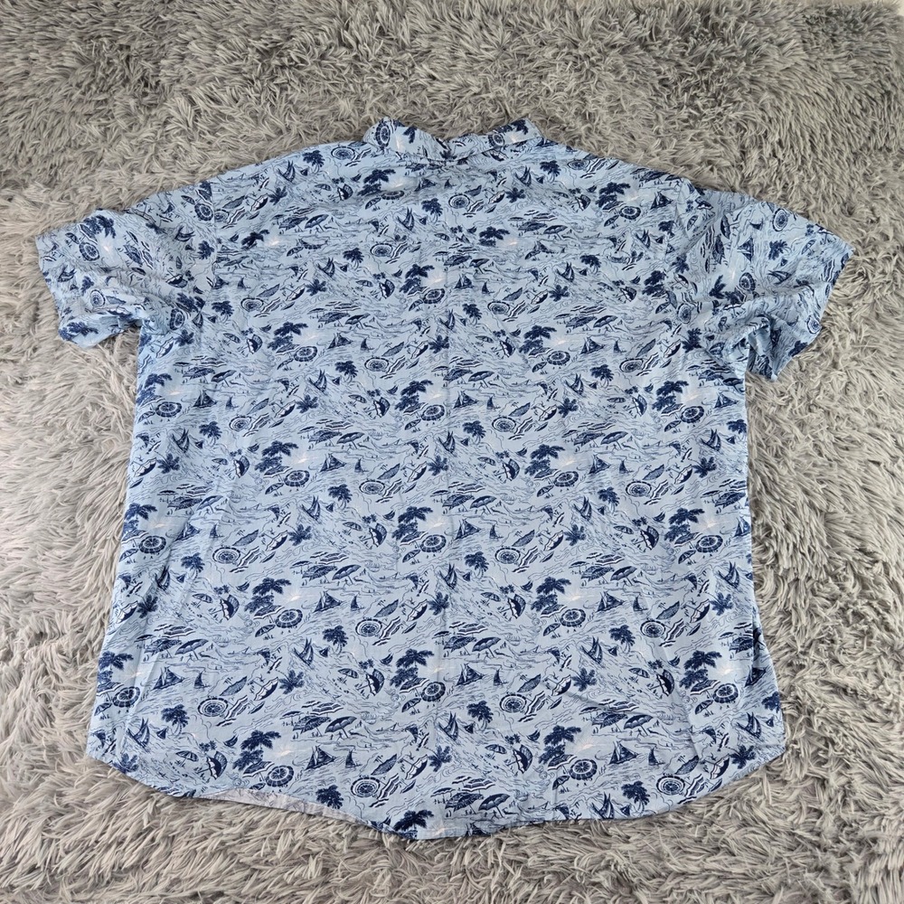 Columbia Men XXL Blue Nautical Beach Print Cotton Short Sleeve Button Down Shirt - Picture 4 of 7